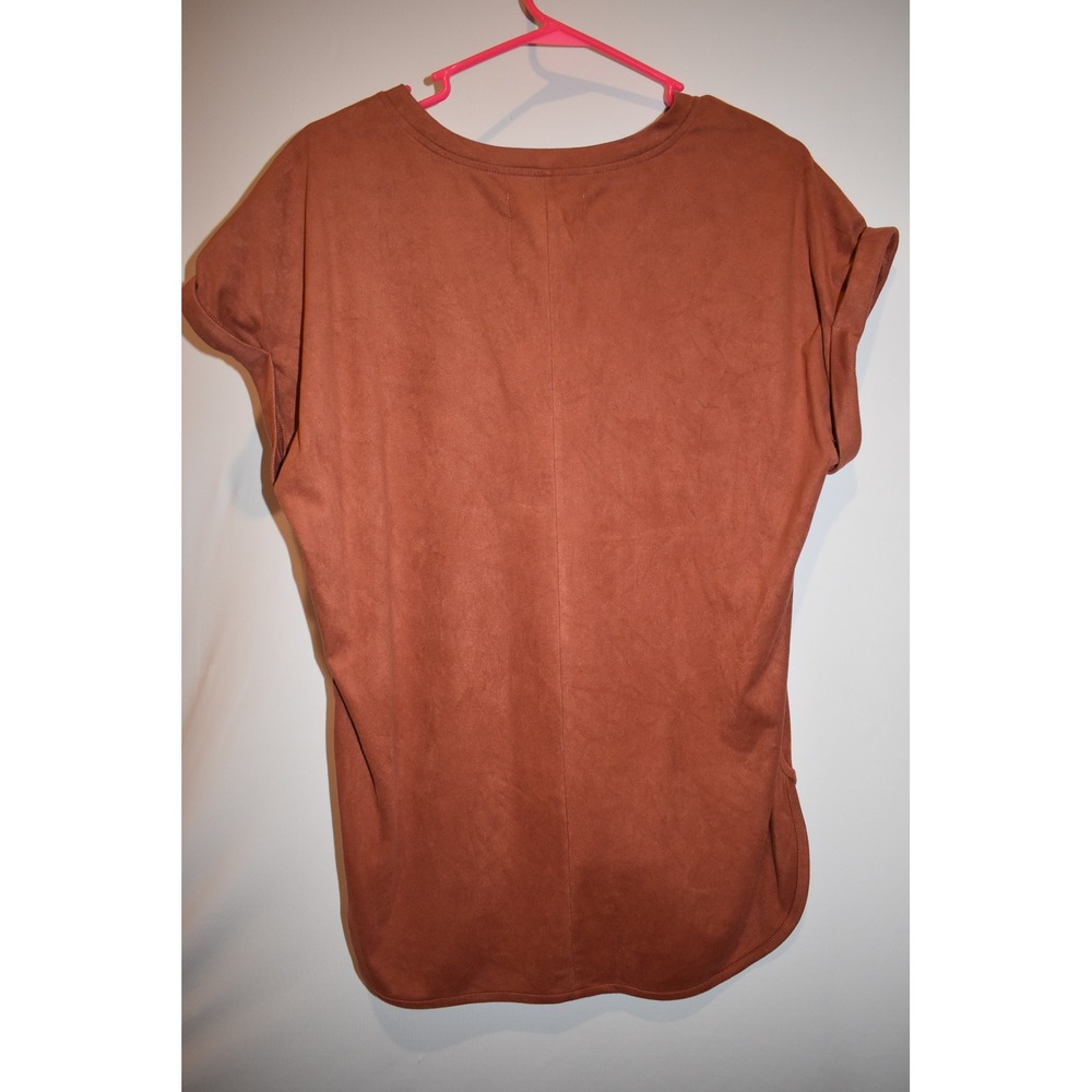 Cupio Short Sleeve Shirt, Faux Suede, Burnt Orange, Size XL - Picture 3 of 4